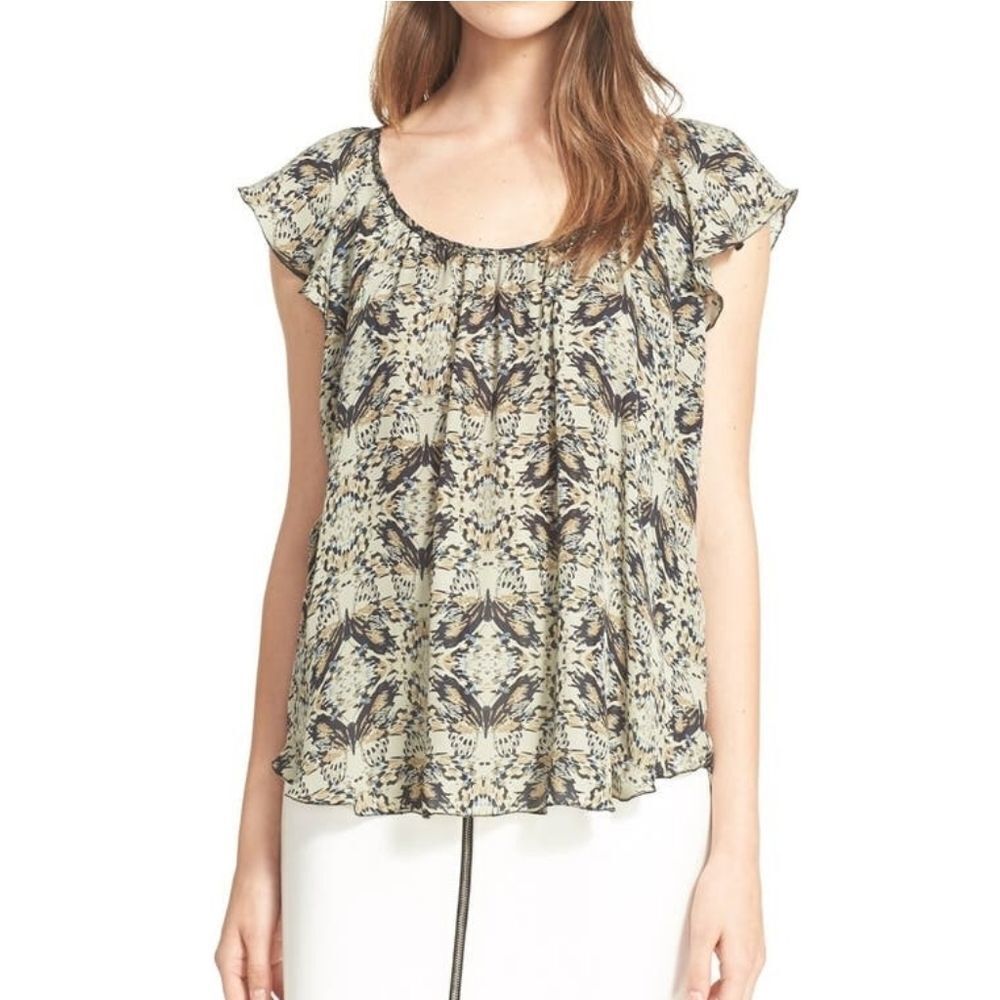 L'AGENCE Larice Flutter Sleeve Floral Silk Top XS